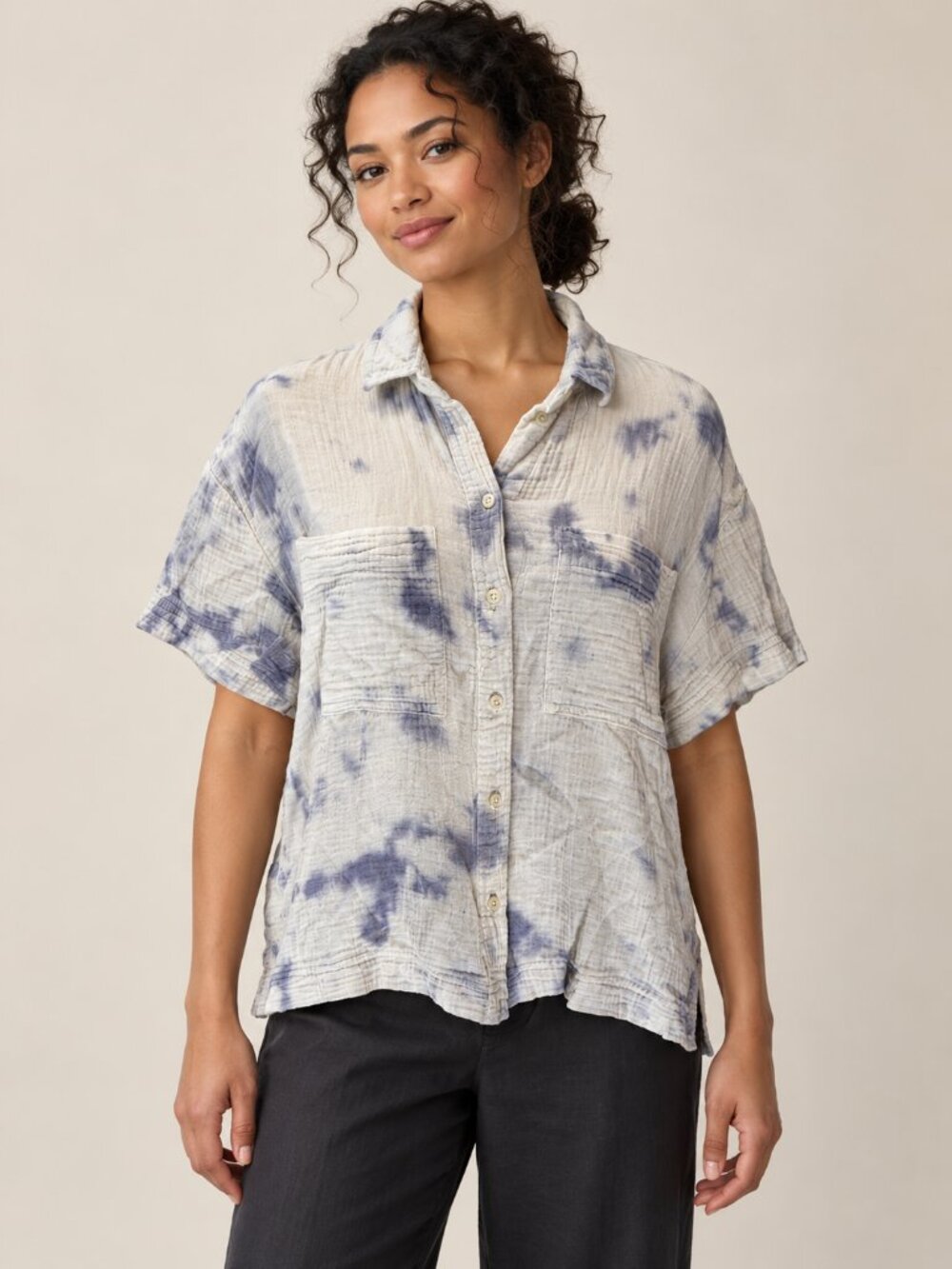 Madewell Blue White Tie Dye Button Down Shirt Women's XS 100% Cotton Gauze